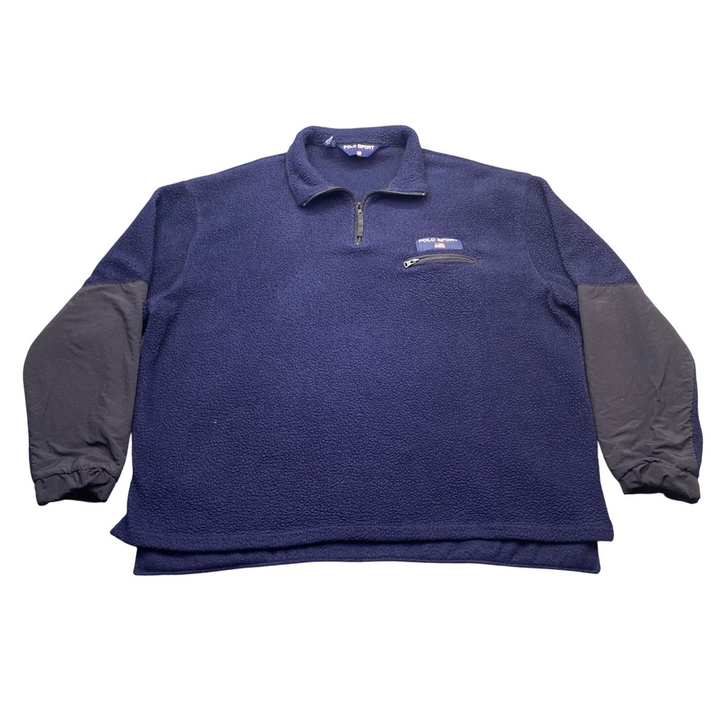 Vintage Polo Sport Ralph Lauren Fleece Pullover XL Navy Blue Quarter Zip USA
